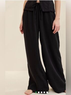 aerie Black Wide-Leg Drawstring Pants